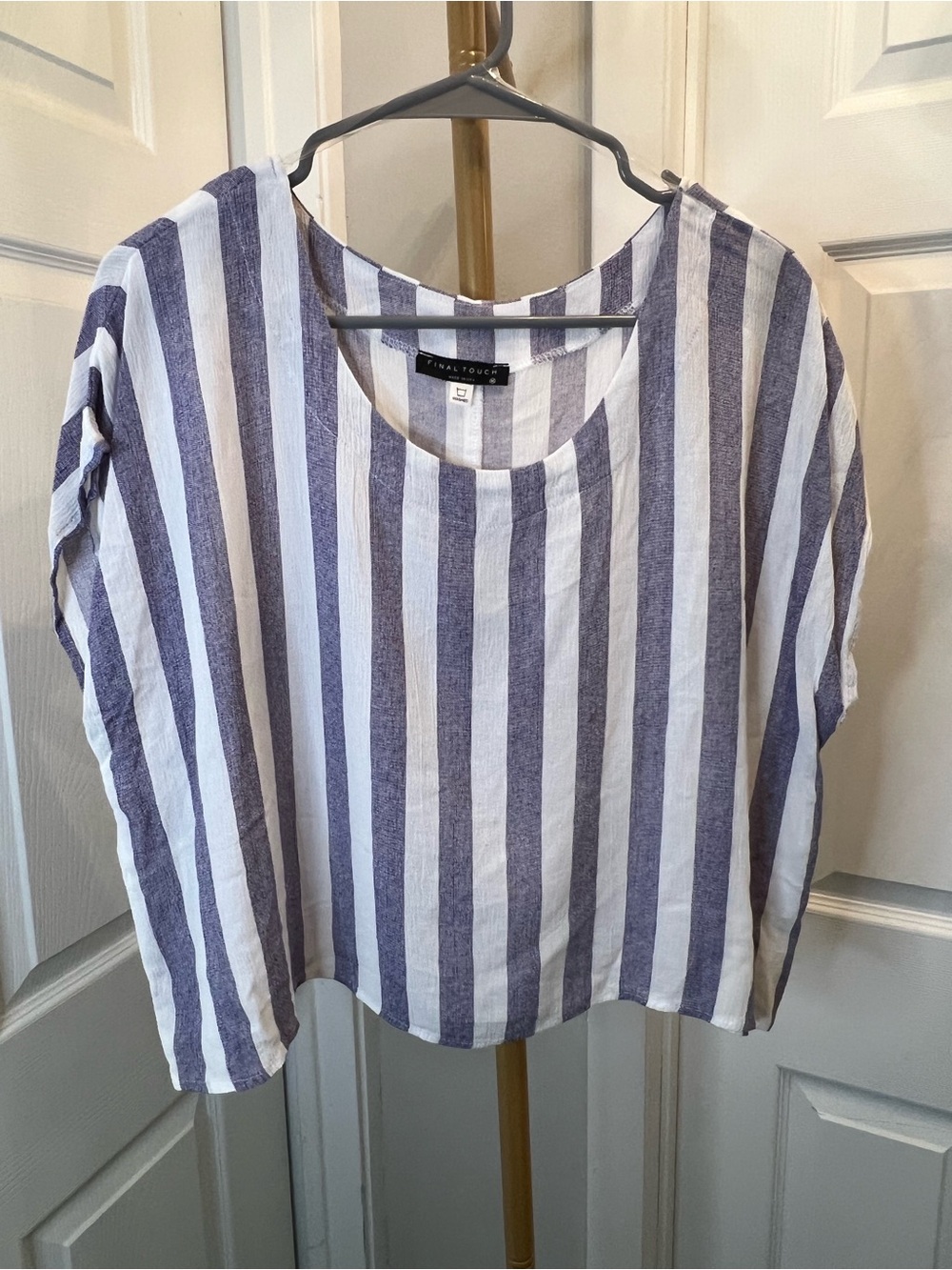 Final Touch Vertical Stripe Long Sleeve Scoop Neck Top - Navy & White